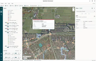 Homestead\'s map over Friesland: an OpenStreetMap extract as vector layers over the orthophoto, land use coloured by its class, the layer tree with its legend beside the map