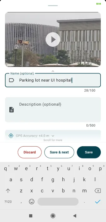 Videos get the same two fields. Name and description are reserved on every photo, video and object, so they turn up in every export.
