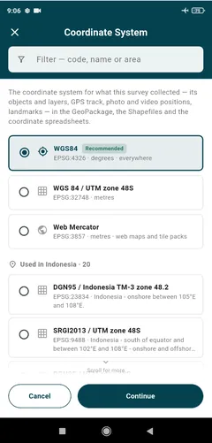Coordinate system chooser for the export