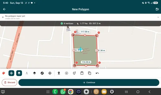 Landscape on the tablet: the placement bar and the phase bar share the bottom edge, and the rail moves to the side.