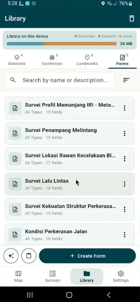 The deployed forms in the phone's Library.
