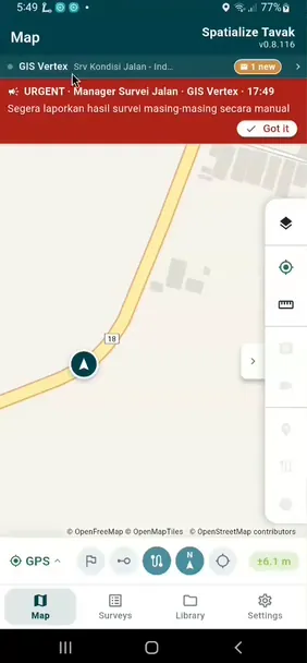The same message arriving on a phone, shown over the map.